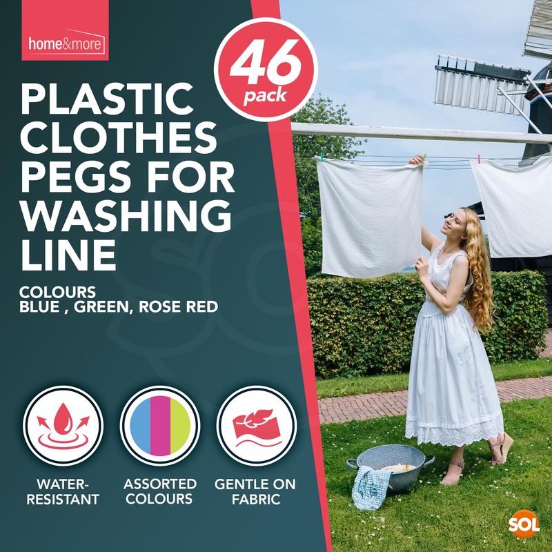SOL 46pk Plastic Clothes Pegs - Extra Strong Assorted Laundry
