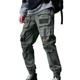 XYXIONGMAO Multi-Pocket Loose Overalls Casual Functional Trousers Cargo Joggers Techwear Harem Hip Hop Pants for Men (Black, Large)