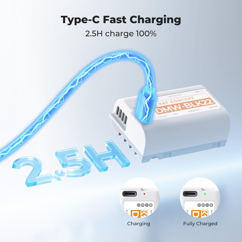 K&F CONCEPT 2520mAh DMW-BLK22 Battery, 2-Pack USB-C 2.5H Full Charged
