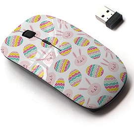 2.4G Wireless Mouse with Cute Pattern Design for All Laptops and Desktops with Nano Receiver - Happy Easter Bunnies