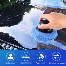 Garneck 7pcs Car Wax Applicator Pads Kit with 1pcs Handle 5'' Microfiber Soft Foam Waxing Pad with Grip Handle for Car Furniture Glass Boat Polishing Sanding Cleaning Blue