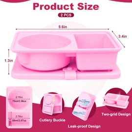 KOEVSU 2-Pack Reusable Silicone Snack Containers with Lids – 2Compartment snack containers, Leakproof Travel Snackle Box, Grab-and-Go forTake-out Salad Dressing Sauce Seasoning Container(Pink,Blue)