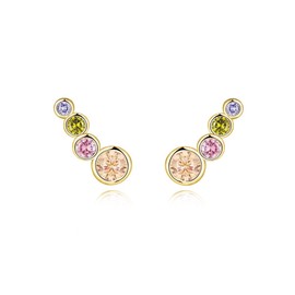 Women's 925 Silver Earrings with 4 Coloured Zircons. Stud Earrings Made of 925 Silver for Women or 18 K Gold, Ideal as a Gift for Mother's Day, Earrings Girls. Jewellery Women, Gold - silver, No