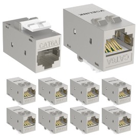 VCELINK CAT6A RJ45 Zinc Alloy Keystone Coupler Shielded, 10-Pack Keystone Jack Inline Coupler Female to Female 10Gbps for Patch Panel and Keystone Wall Plate, Silver