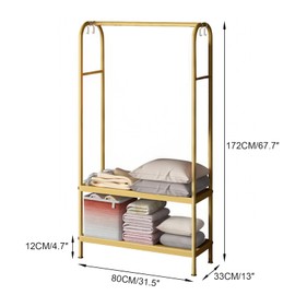 Gigicloud Gold Clothing Rack, Heavy Duty Garment Rack Freestanding Coat Rack for Hanging Clothes Metal Clothes Hanger with Double Shelves for Bedroom, Office, Living Room
