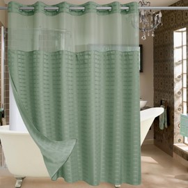 Conbo Mio Sage Green Hotel Grade Fabric Shower Curtain with Snap in Liner 108" x 74" for Bathroom with See Through Top Window, Spa, Machine Washable, Shower Curtain (Check-sage Green,108W x 74H)