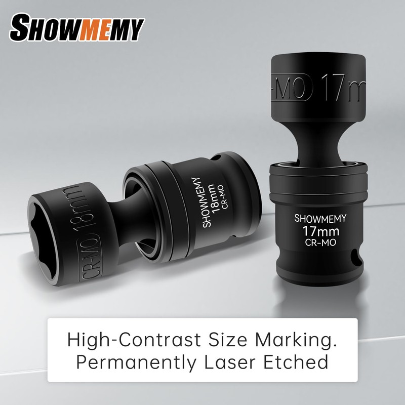 SHOWMEMY Drive Impact Universal Joint Socket Set, 6 Points, Shallow