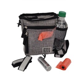 Mobile Dog Gear Dog Walking Fanny Pack (6"x7", Heathered Gray) - Dog Training Treat Pouch with Poop Bag Dispenser & Bags, Reflective Wrist Straps, Adjustable Shoulder Strap, Flashlight, Bottle Pocket