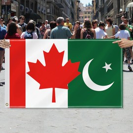 3×5 FT Canada Pakistan Combo Flag,Large Canadian Pakistani Decor,Double Side Digital Printed 150D Polyester Banner With Canvas Header Brass Grommet For Outdoor Indoor Parade Car