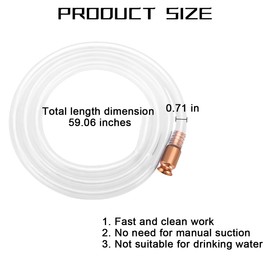 TSUGAMI Car Gas Siphon, 5FT Multi-Purpose Vehicle Siphon Hose Pump, 1/2" Super Easy Manual Automotive Valve Siphon Tube with Brass Connector, Universal for SUV, Sedan, Truck