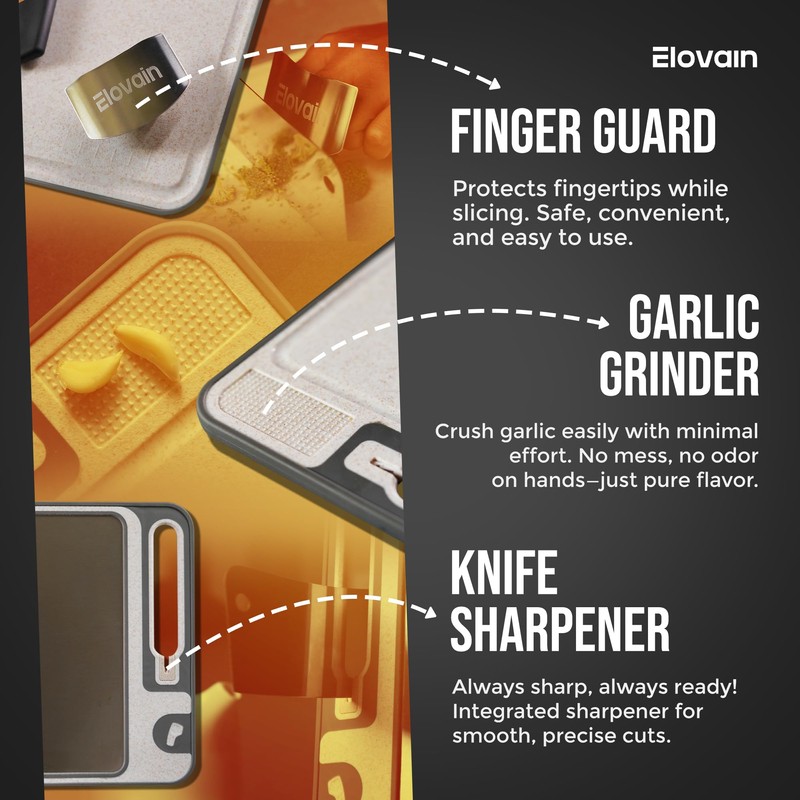 Elovain Dual-Sided Stainless Steel Cutting Board with Knife Sharpener –