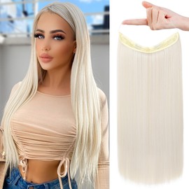 REECHO Invisible Wire Hair Extensions with Transparent Headband Adjustable Size Removable Secure Clips in Straight Secret Hairpiece for Women (20 Inch (Pack of 1), Platinum Blonde)