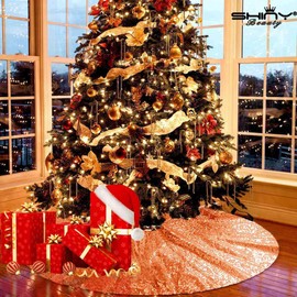 ShinyBeauty Mini Tree Skirt 24Inch Orange Sequin Tree Skirt Christmas Tree Skirt Cross Stitch Kits Sequin Christmas Tree Skirt 24 Inch Small Tree Skirt for Slim Trees