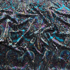 Nirvana Temple Print Burnout Velvet Fabric by The Yard by Elotex International Fabric (Teal)
