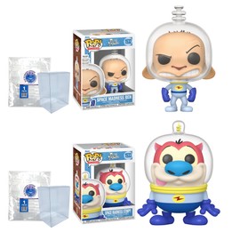 Space Madness: Ren #1532 and Stimpy #1533 Funko Pop Vinyl Figures Bundled with 2 Blue Salamander Emporium Plastic Protective Cases