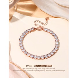 Adramata Women's Silver Tennis Bracelet 14K Gold-Plated Diamond Zirconia Bracelets 3/4/5 mm Gift with Box