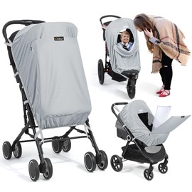 Orzbow Pram Sun Shade, Breathable Sun Shade for Pram with Mosquito Net & Zip, Universal Buggy Sun Shade with Double Opening, Strong Sun Shading, Easy Access, Blocks 95% UV(UPF 50+), Silver Grey