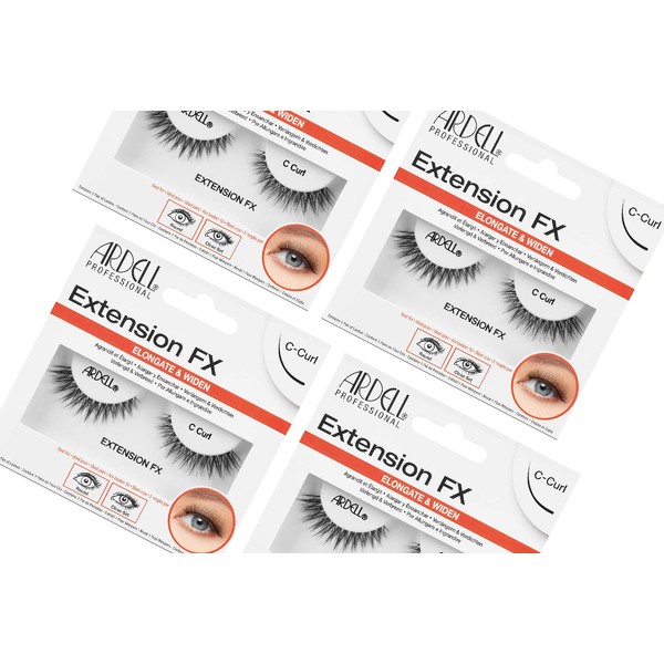 Ardell Extension FX C Curl False Eye Lashes to Elongate & Widen Eyes, 4 pack