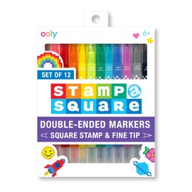 Ooly 12 Double-Sided Square Stamping Markers with a Square Stamp and 0.8mm Fine Point Tip on Each Side, Ideal for Pixel Art, List Making and More [SQUARE STAMPER & FINE PEN]