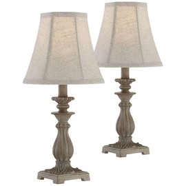 Regency Hill Cali Traditional Vintage Accent Table Lamps 19" High Set of 2 Antique Beige Off-White Bell Shade Candlestick for Living Room Bedroom House Bedside Nightstand Home Office Family