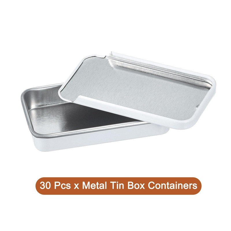 uxcell 30 Pcs Classic White Metal Tin Box Containers, 2.4x1.3x0.4