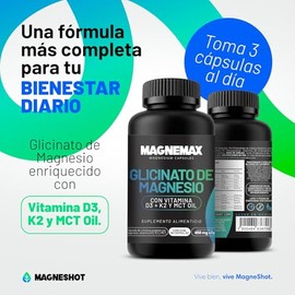 Magnemax Glicinato de Magnesio con Vitamina D3, K2 y MCT Oil, Suplemento Alimenticio, 90 Cápsulas de 650 mg