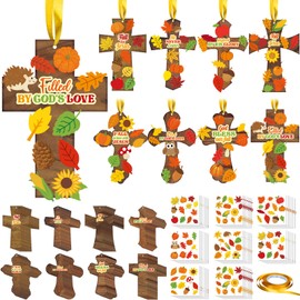 Watersay 48 Set Religious Craft Kit Christmas Jesus Cross Craft Make Your Own Fall Cross Craft Pumpkin Maple Leaf DIY Bible Craft Hanging Ornament for Church VBS Autumn Harvest Activities