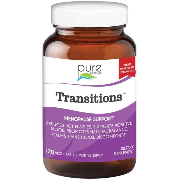 Transitions by Pure Essence Labs - Natural Menopause Relief Supplement - Promotes Hormone Balance, Reduces Hot Flashes, Mood Swings, Night Sweats - 120 Capsules