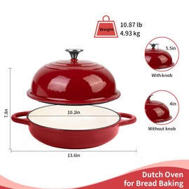 Enameled Cast Iron Dutch Oven Pot with Lid, 5.4 Quart Dutch Oven for Sourdough Bread Baking, Red