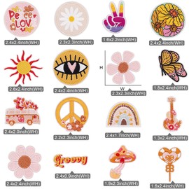 Winrase 16pcs Yellow Sun Floral Iron on Patches Embroidered Motif Applique Deco Sew on Patches Groovy Embroidered Patches for DIY Clothes, Dress, Jeans, Caps, Arts Craft Sew Making (Sun Floral 16pcs)