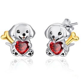 Dreamboat Dog Stud Earrings for Women 925 Sterling Silver Red Heart Crystal Puppy Jewelry Gifts for Dog Lovers