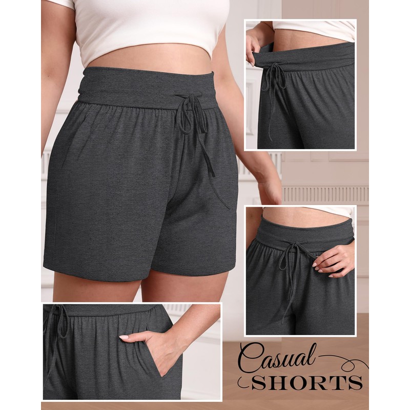 Neer 3 Pack Women's Plus Size Sweat Shorts, Cotton Drawstring