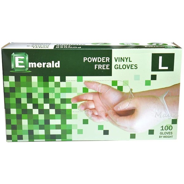 Emerald Shannon Powder Free Vinyl Gloves - Large. Pack 100 Gloves