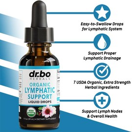 Dr. Bo Lymphatic Support Liquid Drops | USDA Organic Herbal Blend | Echinacea, Elderberry & Blue Vervain | Vegan | 30 Servings | Lymphatic Cleanse