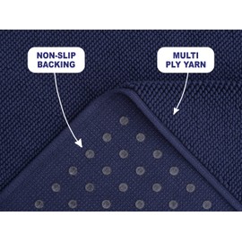 American Soft Linen Bath Rug, 17 in 24 in 100% Cotton Bath Mats Rugs for Bathroom, Slip Reducer Washable Shaggy Form Area Rugs, Navy Blue Bath Rug