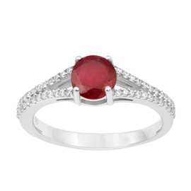 Round 0.85 Ctw Natural Gemstone Birthstone 925 Sterling Silver Cluster Women Ring (Ruby, 7)