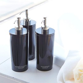 Yamazaki 2929 2931 2933 Dispenser, Set of 3, Round Bottle, Refill Container, Black, 16.9 fl oz (500 ml), Per Bag, Pump, Shampoo, Conditioner, Body Soap