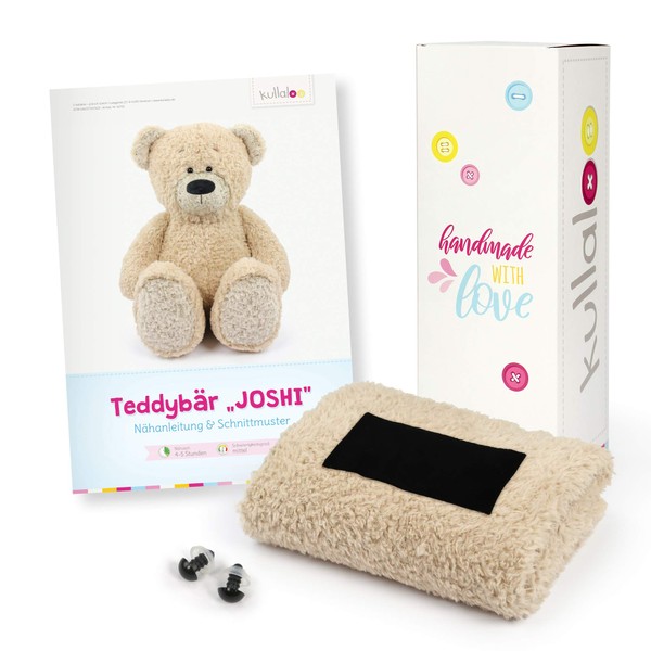 kullaloo Fabric Set/Gift Set for Sewing Teddy - with Sewing Instructions as Printed Brochure, Teddy Plush and Safety Eyes, Packed in an Adorable Unicorn Gift Box (Beige)