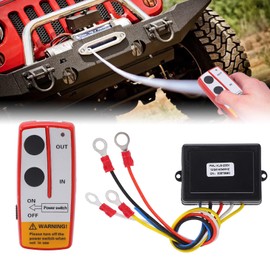 Wireless Winch Remote Control Kit, Universal Wireless Winch Remote Control Switch Kit with Receiver 12V 24V for Truck ATV SUV (Red)