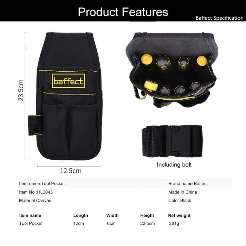Baffect Canvas Tool Pocket Pouch Belt Small Pocket Tool Bag