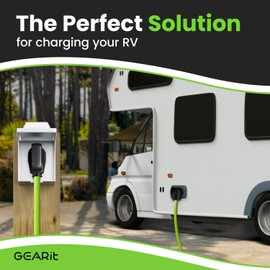 GEARit 30-Amp Extension Cord for RV and Auto, 125-Volt, 3-Prong, 10/3 STW 10AWG Gauge 3 Wire, NEMA TT-30P to TT-30R, Outdoor, Waterproof, Outdoor Camper Power Cord, 15 feet (4.5 Meters), Green