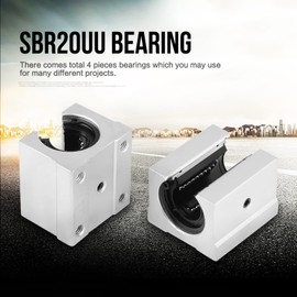 SBR20UU Linear Bearing Sliding Block 20 mm Aluminium Linear Bearings Open Linear Ball Bearings CNC Sliding Bushing Block Linear Guide Rail Pack of 4