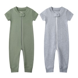 Owlivia Baby Boy Romper, Unisex Short-sleeve Summer Outfit, 100% Organic Cotton Boy One-Piece Jumpsuit(18-24 Months, Olive & Gray Melange)