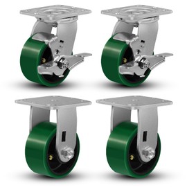 NINOSO 4" Heavy Duty Casters Set of 4, Industrial Casters, Polyurethane Caster Wheel with Load 3200lbs Capacity for Workbench,Tool Box,Dolly, Platform Truck (2 Brake & 2 Rigid)