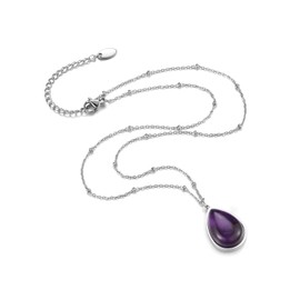 CrystalTears Amethyst Crystal Necklace for Women Dainty Silver Teardrop Healing Crystal Pendant Necklace Jewellry Gifts for Women Mum Girlfriend Birthday Mother’s Day Christmas