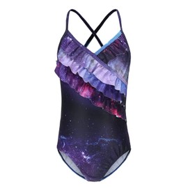 Big Girls Bathing Suit One Piece Swimsuits Hawaiian Ruffle Swimwear Nebula Size 8-10