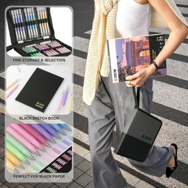ZSCM Black Paper Sketchbook & Acrylic Gel Pens for Drawing, 1mm Fine Point Acrylic Ink Pen, Opaque Archival Ink Pens for Black Paper Drawing, Sketching, Illustration, Card Making Craft acrylic paint markers - Colour: 24 PACKS-DULL