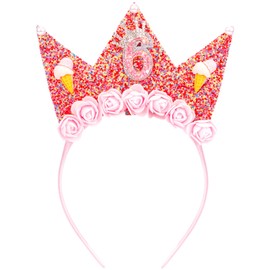 Vovii 6th Birthday Decorations for Girls, 6th Birthday Headband for 6 Year Old Girl Birthday Decorations, 6th Birthday Flower Crown for Happy 6th Birthday Girl Outfit Dress Birthday Hair Accessories