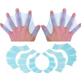 EXCEREY 2 Pair Silicone Swimming Gloves Finger Frog Type Webbed Aquatic Training Water Resistance Fitness Paddle Aerobics for Men Women Kids (Blue, Size S)