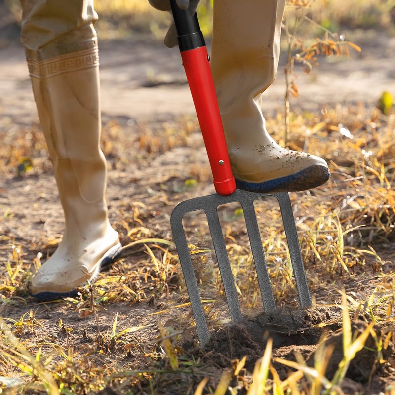 HANTOP 4-Tine Pitch Fork Garden Digging Fork Spading Fork Heavy
